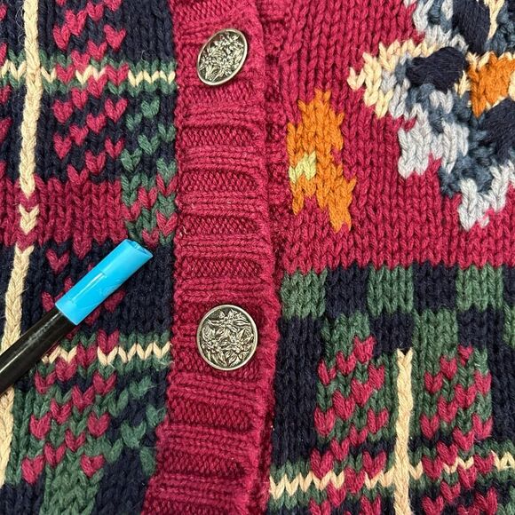 Vintage ID Distinctions Large Red Burgundy Floral Knit Sweater - Picture 6 of 8